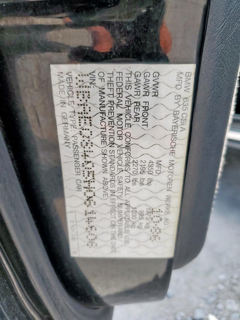 WBAEC8405H0614606 - 1987 BMW 635 CSI AUTOMATIC L6 BLACK photo 12