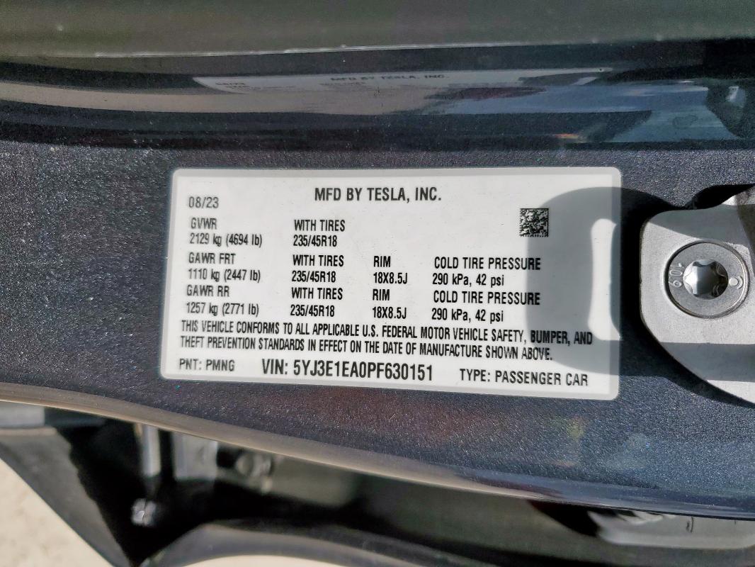 5YJ3E1EA0PF630151 - 2023 TESLA MODEL 3 GRAY photo 13