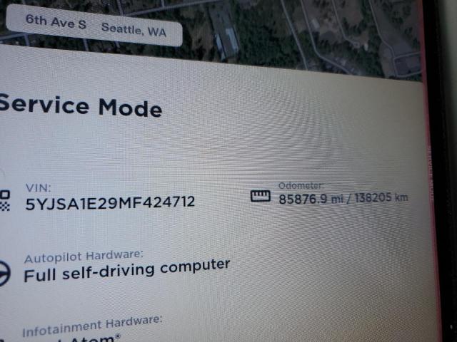 5YJSA1E29MF424712 - 2021 TESLA MODEL S Սպիտակ լուսանկար 9