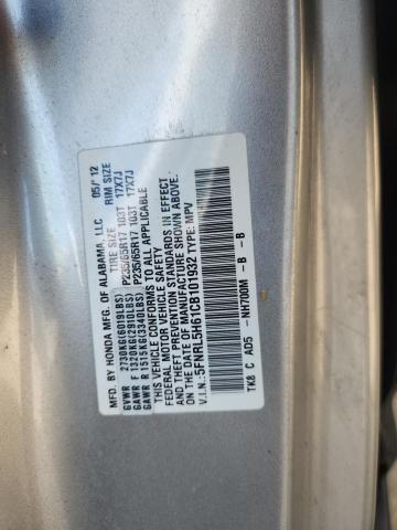 5FNRL5H61CB101932 - 2012 HONDA ODYSSEY EXL SILVER photo 13