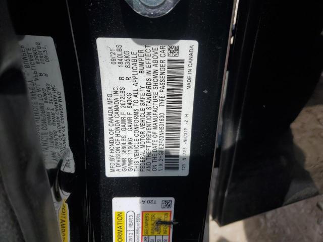 2HGFE2F53NH531630 - 2022 HONDA CIVIC SPORT BLACK photo 12