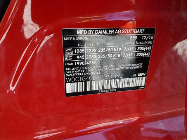 WDCTG4GB8HJ350192 - 2017 MERCEDES-BENZ GLA 250 4MATIC RED photo 14