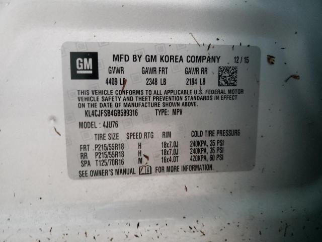 KL4CJFSB4GB589316 - 2016 BUICK ENCORE CONVENIENCE SILVER photo 10