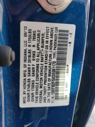 19XFB2F5XDE081170 - 2013 HONDA CIVIC LX BLUE photo 12