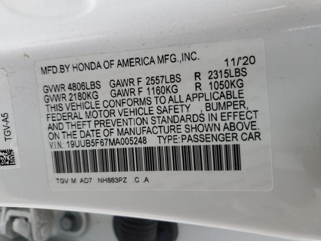 19UUB5F67MA005248 - 2021 ACURA TLX ADVANCE WHITE photo 12