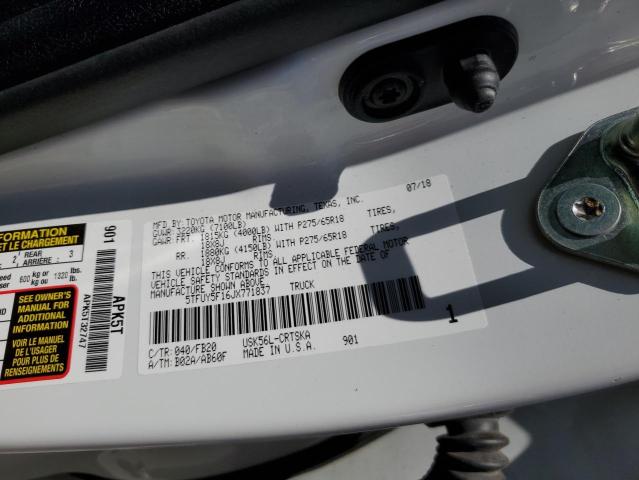 5TFUY5F16JX771837 - 2018 TOYOTA TUNDRA DOUBLE CAB SR/SR5 WHITE photo 12