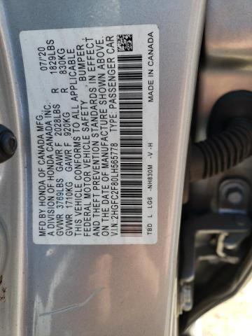 2HGFC2F80LH565778 - 2020 HONDA CIVIC SPORT 银色 照片 12