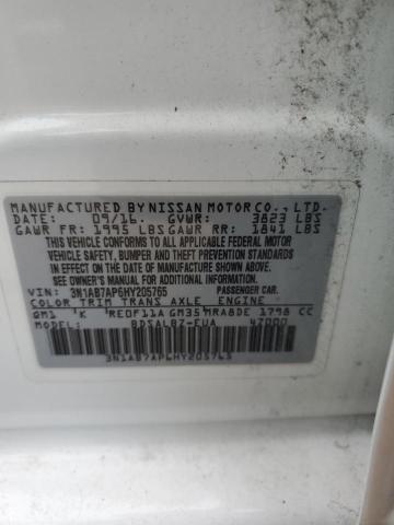 3N1AB7AP6HY205765 - 2017 NISSAN SENTRA S WHITE photo 12