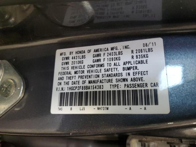 1HGCP2F89BA154383 - 2011 HONDA ACCORD EXL GRAY photo 12