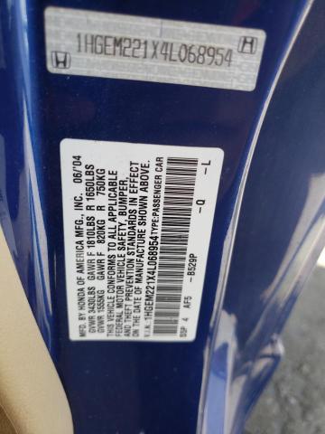 1HGEM221X4L068954 - 2004 HONDA CIVIC DX VP Blau Foto 12