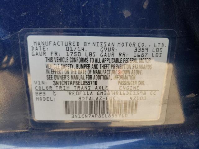 3N1CN7AP8EL855710 - 2014 NISSAN VERSA S BLUE photo 13