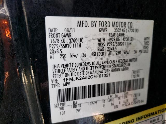 1FMJK2A52CEF01351 - 2012 FORD EXPEDITION EL LIMITED BLACK photo 10