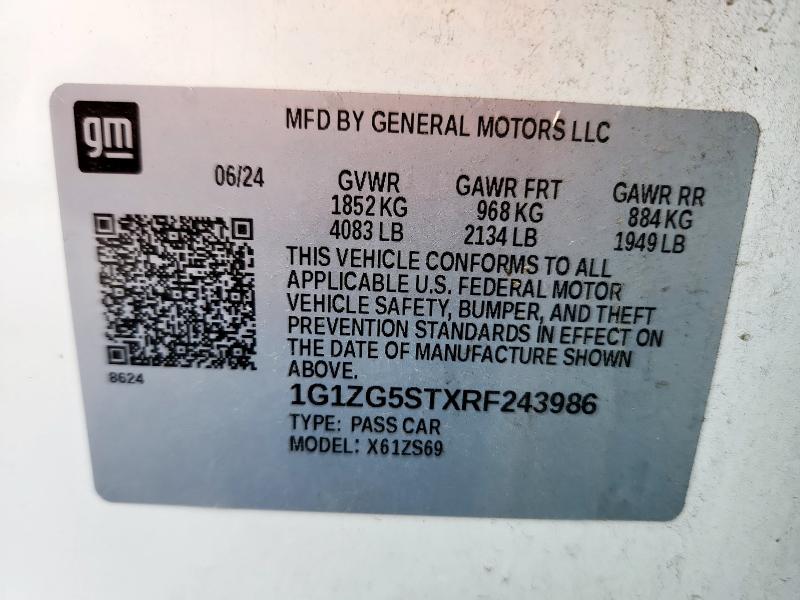 1G1ZG5STXRF243986 - 2024 CHEVROLET MALIBU RS WHITE photo 12