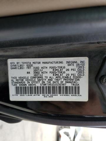 5TBRT38101S132387 - 2001 TOYOTA TUNDRA ACCESS CAB LIMITED BLACK photo 12