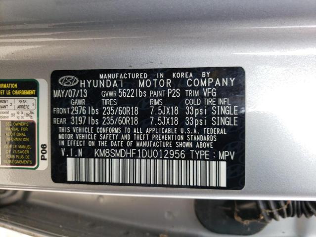 KM8SMDHF1DU012956 - 2013 HYUNDAI SANTA FE GLS SILVER photo 13