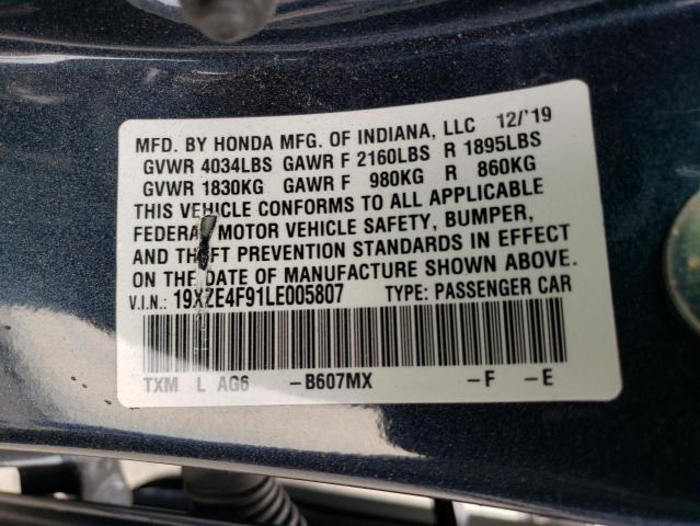 19XZE4F91LE005807 - 2020 HONDA INSIGHT TOURING BLUE photo 13