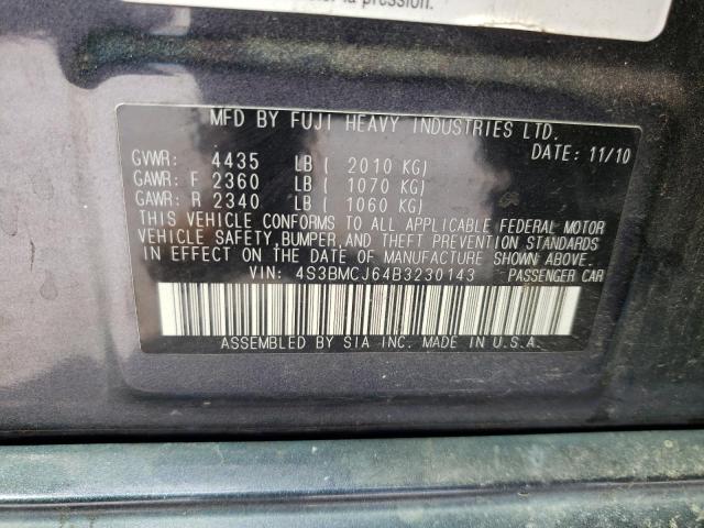 4S3BMCJ64B3230143 - 2011 SUBARU LEGACY 2.5I LIMITED GRAY photo 12