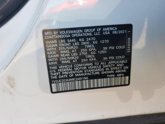 1V2JC2CA3MC240190 - 2021 VOLKSWAGEN ATLAS CROS SE Biały zdjęcie 13