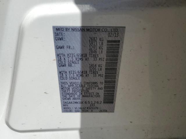 5N1AR2MN1DC651262 - 2013 NISSAN PATHFINDER S Biały zdjęcie 13