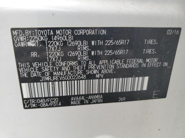 JTMRJREV6GD022648 - 2016 TOYOTA RAV4 HV XLE WHITE photo 13