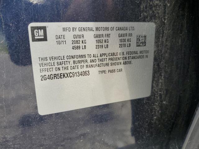 2G4GR5EKXC9134063 - 2012 BUICK REGAL BLUE photo 12