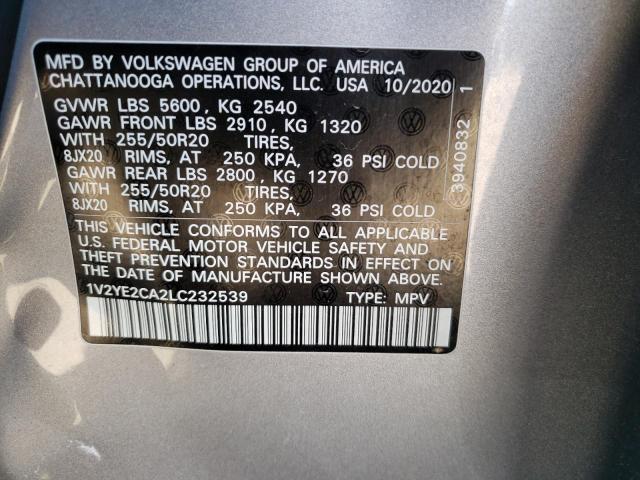 1V2YE2CA2LC232539 - 2020 VOLKSWAGEN ATLAS CROS SE SILVER photo 12