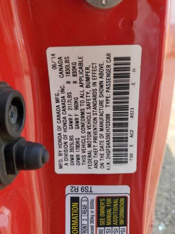 2HGFG4A59EH703088 - 2014 HONDA CIVIC SI RED photo 12