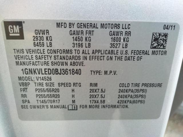 1GNKVLED0BJ361840 - 2011 CHEVROLET TRAVERSE LTZ SILVER photo 13