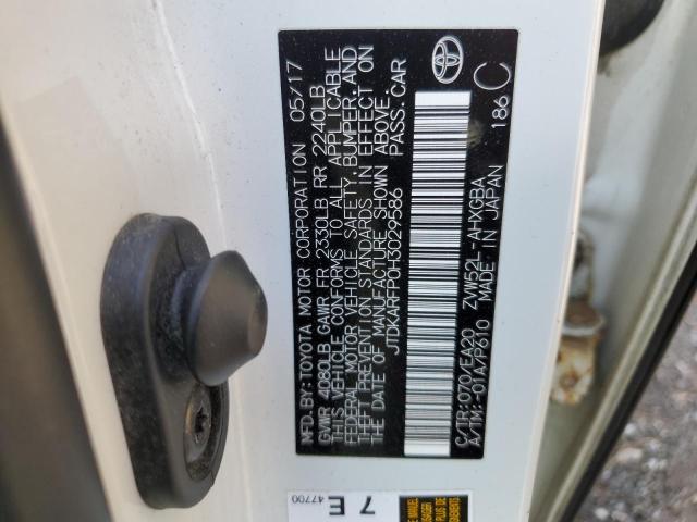 JTDKARFP0H3029586 - 2017 TOYOTA PRIUS PRIM თეთრი ფოტო 12