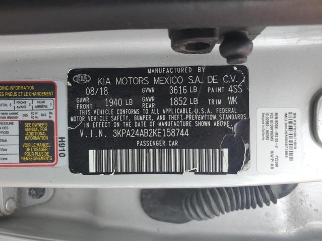 3KPA24AB2KE158744 - 2019 KIA RIO S GRAY photo 12