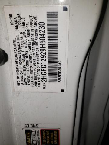 2HGFG12929H504230 - 2009 HONDA CIVIC EXL أبيض صورة 12