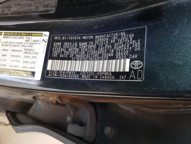2T1KR32E16C607970 - 2006 TOYOTA COROLLA MA XR BLACK photo 12