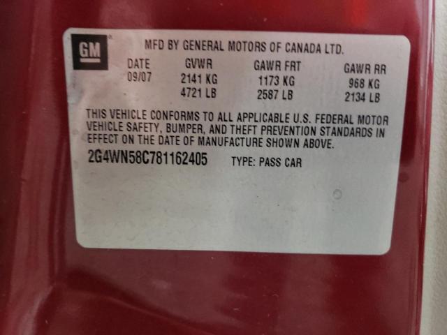 2G4WN58C781162405 - 2008 BUICK LACROSSE SUPER SERIES RED photo 12