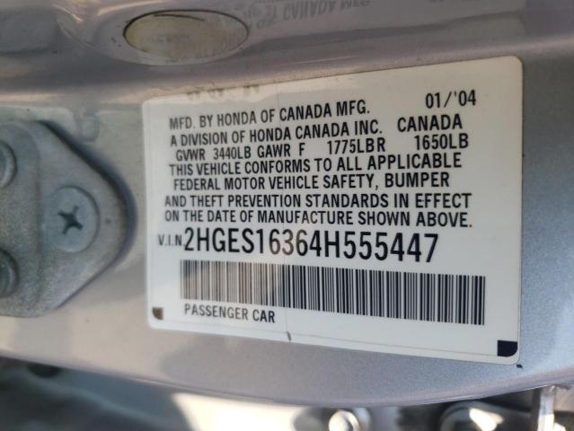 2HGES16364H555447 - 2004 HONDA CIVIC DX VP 银色 照片 12