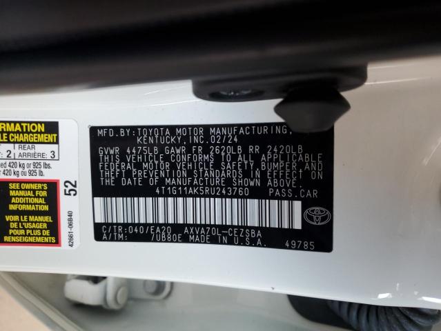 4T1G11AK5RU243760 - 2024 TOYOTA CAMRY SE NIGHT SHADE WHITE photo 13