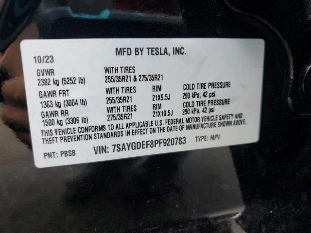 7SAYGDEF8PF920783 - 2023 TESLA MODEL Y BLACK photo 12