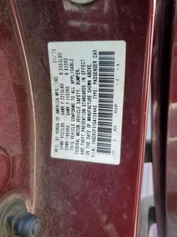 1HGCR2F51GA109445 - 2016 HONDA ACCORD SPORT BURGUNDY photo 13