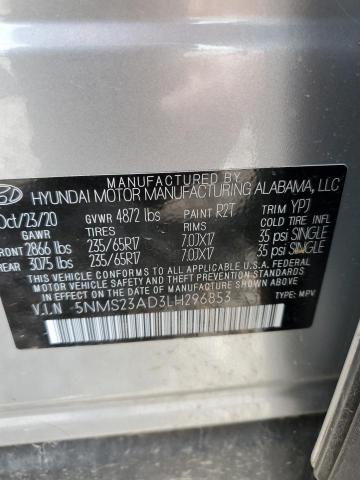 5NMS23AD3LH296853 - 2020 HYUNDAI SANTA FE SE SILVER photo 12