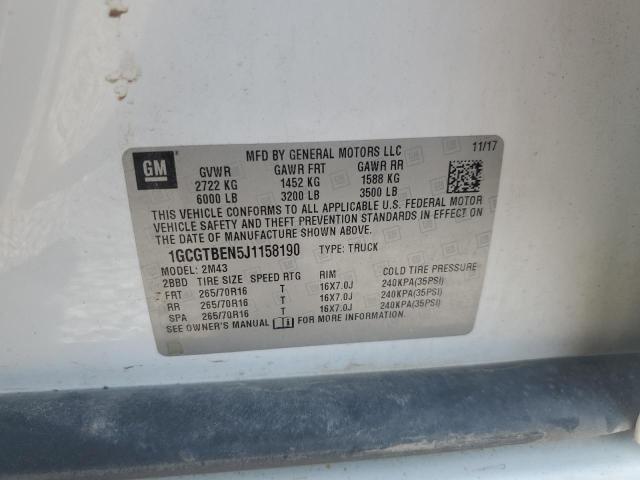 1GCGTBEN5J1158190 - 2018 CHEVROLET COLORADO 白色 照片 12