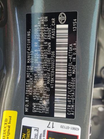 4T1BK1EB4DU027506 - 2013 TOYOTA AVALON BASE 绿色 照片 12