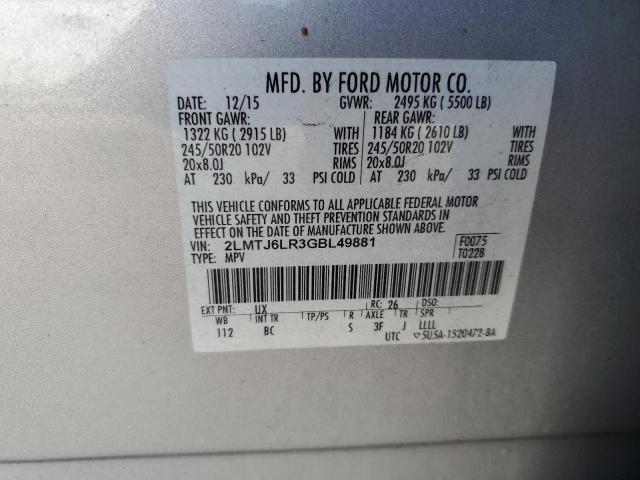 2LMTJ6LR3GBL49881 - 2016 LINCOLN MKX RESERVE 银色 照片 13