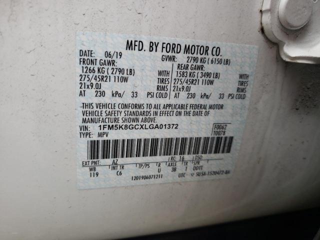 1FM5K8GCXLGA01372 - 2020 FORD EXPLORER ST WHITE photo 13