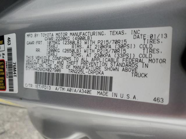 5TFTX4CNXDX027906 - 2013 TOYOTA TACOMA ACCESS CAB ვერცხლისფერი ფოტო 12