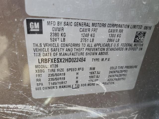 LRBFXESX2HD022484 - 2017 BUICK ENVISION PREMIUM GRAY photo 12