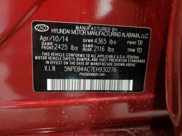 5NPEB4AC7EH930276 - 2014 HYUNDAI SONATA GLS RED photo 12