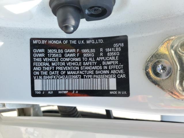 SHHFK7G42JU226872 - 2018 HONDA CIVIC SPORT 白色 照片 12