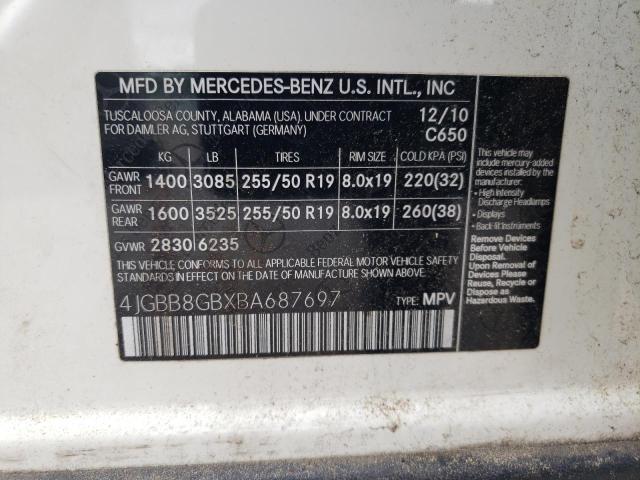 4JGBB8GBXBA687697 - 2011 MERCEDES-BENZ ML 350 4MATIC WHITE photo 13