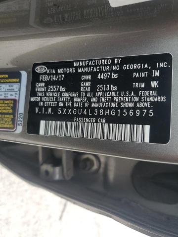 5XXGU4L38HG156975 - 2017 KIA OPTIMA EX GRAY photo 12