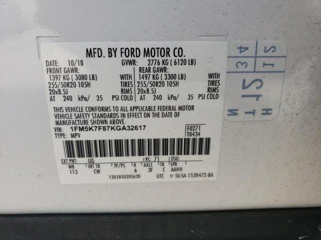 1FM5K7F87KGA32617 - 2019 FORD EXPLORER LIMITED WHITE photo 14