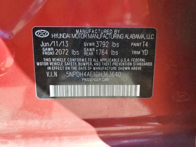 5NPDH4AE1DH363640 - 2013 HYUNDAI ELANTRA GLS RED photo 12